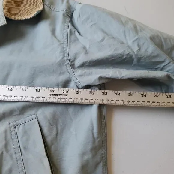 LL Bean Coat Womens Large Blue Canvas Barn Corduroy Collar Lined Jacket Pockets - Picture 12 of 14
